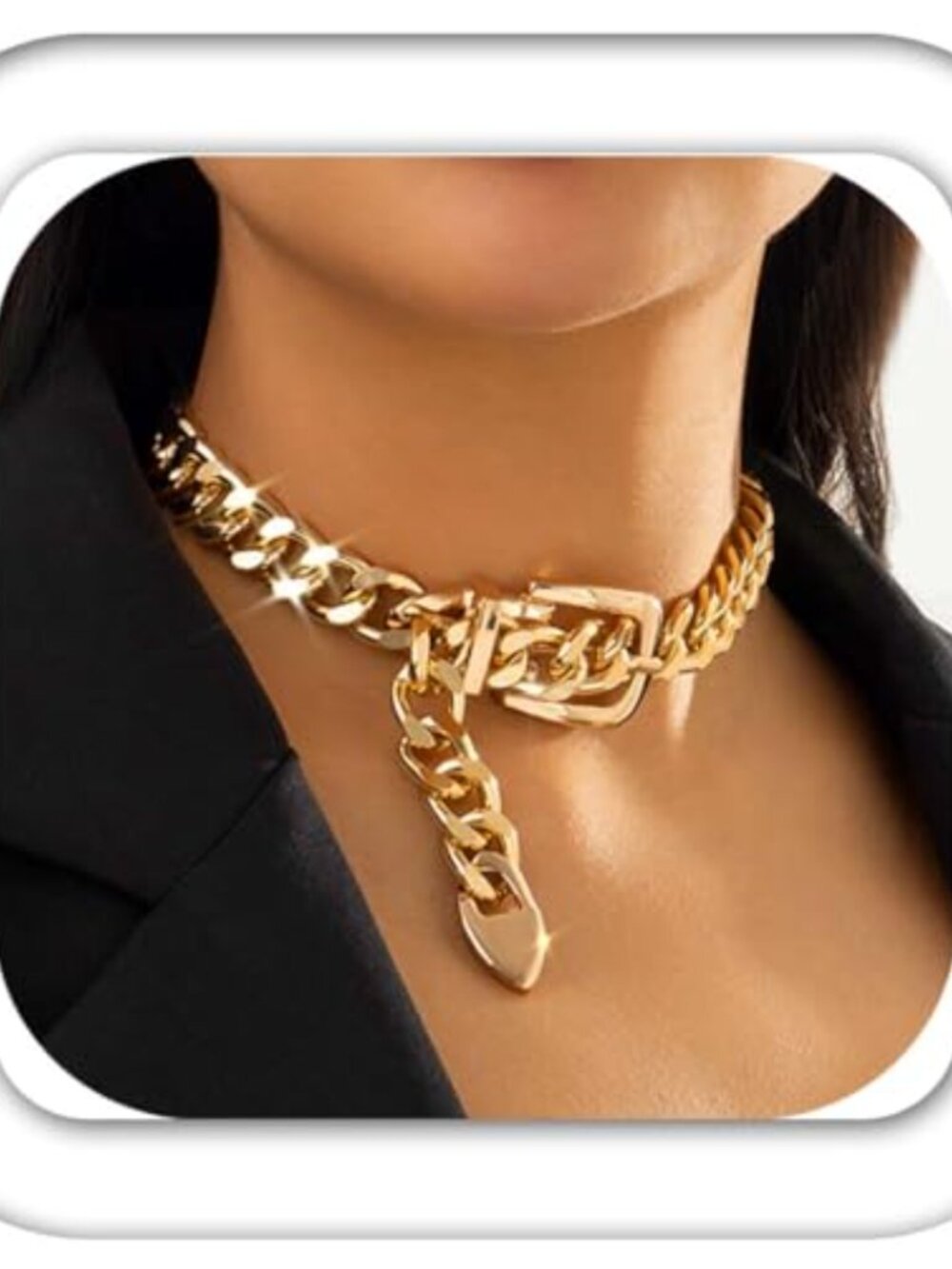 Gold Belt Buckle Choker Chunky Cuban Chain Punk Necklace Women